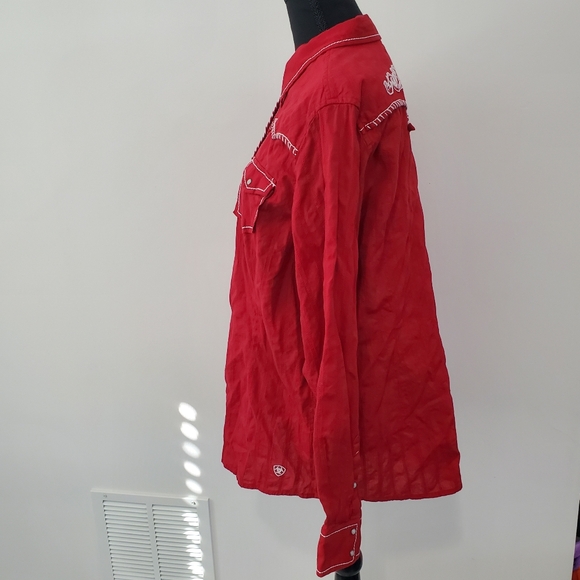 Ariat Diana Top Women XXLarge Red Pearl Snap Button Embroidered Western Cowgirl - Picture 7 of 13